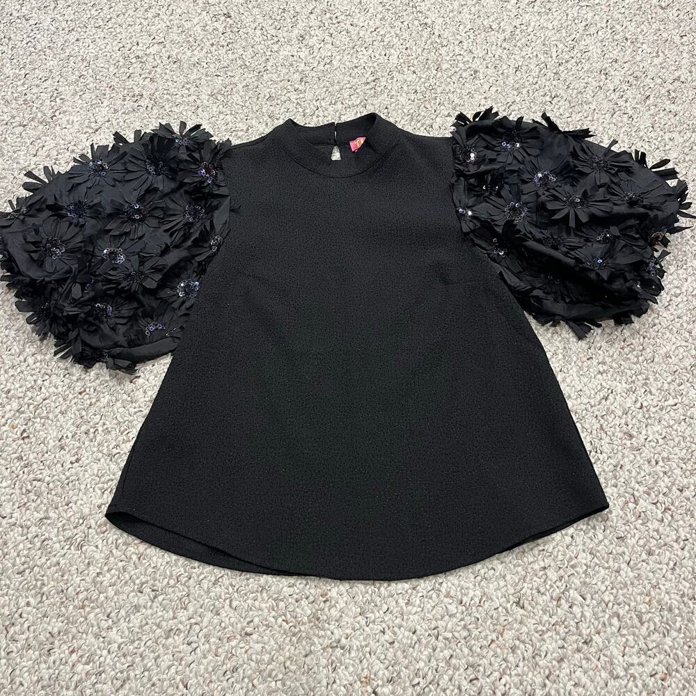 THML Anthropologie Embroidered Puff Sleeve Blouse XS Flower Sequin Party Casual